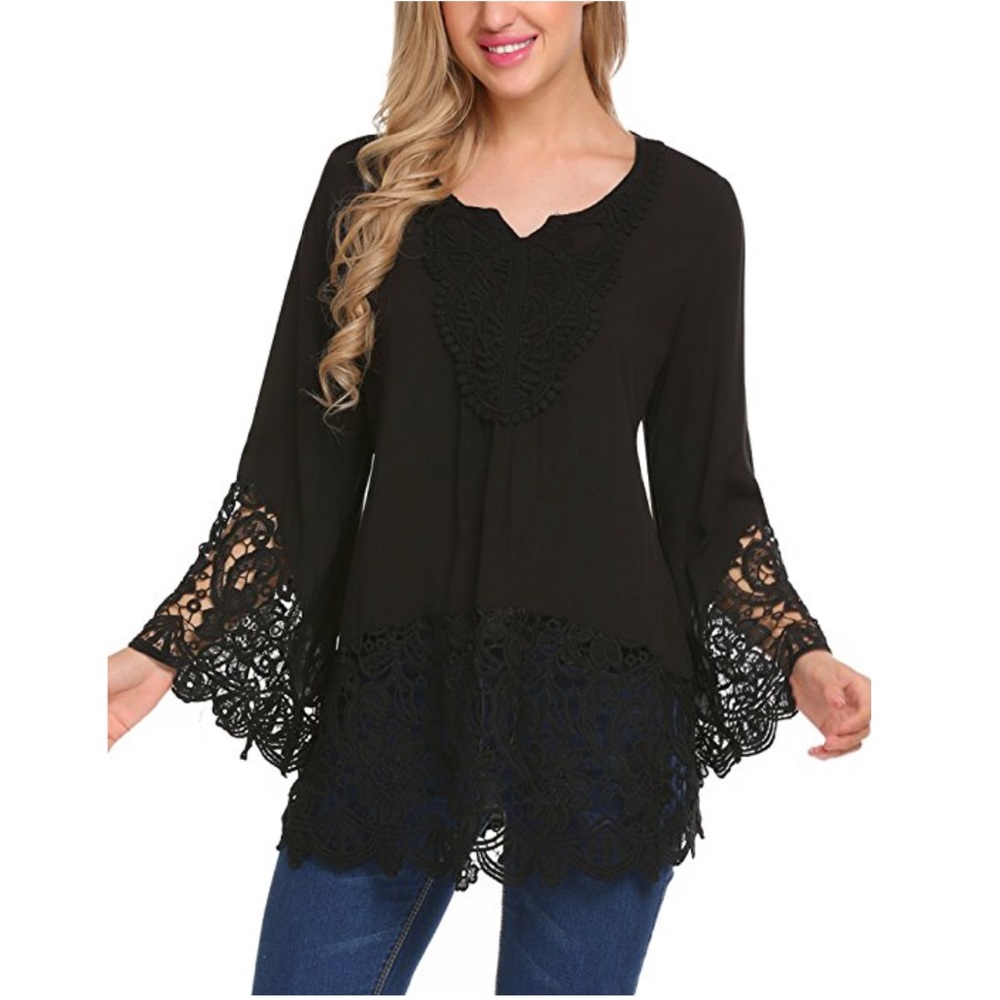 women casual lace flair sleeve loss blouse